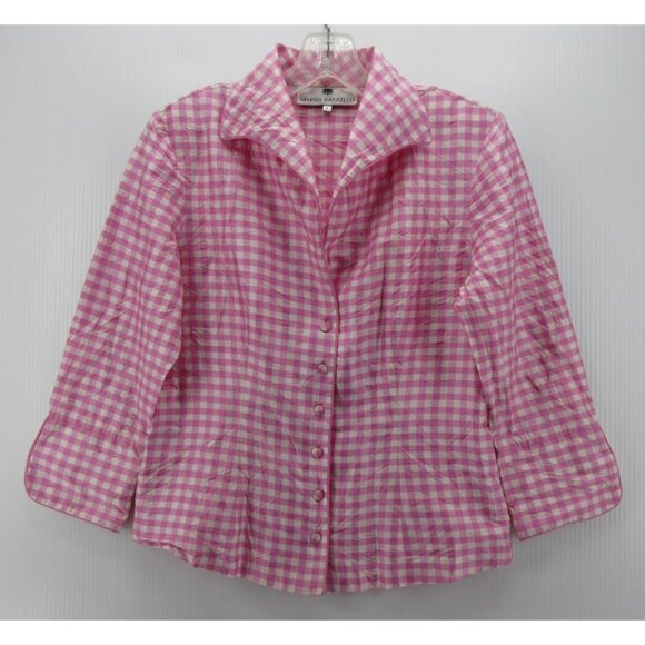 Marisa Baratelli Top 6 Thai Silk Blouse Gingham Plaid Button Down - Picture 1 of 12